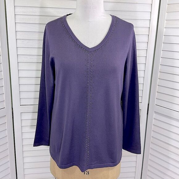 Chico’s Embellished Sweater Size 2 (12) V Neck - Picture 2 of 11